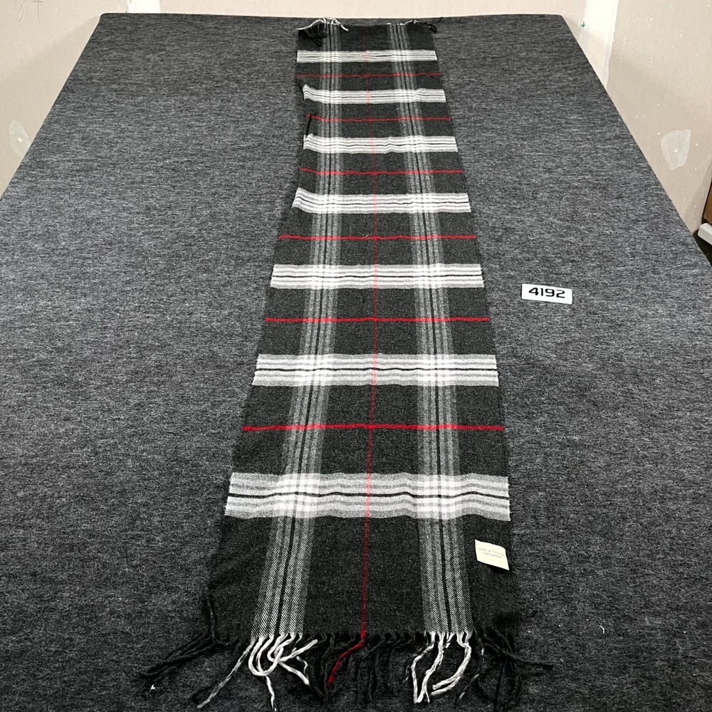 Lord & Taylor Flannel Fringed Scarf Unisex One Size Multicolor Windowpane Plaid